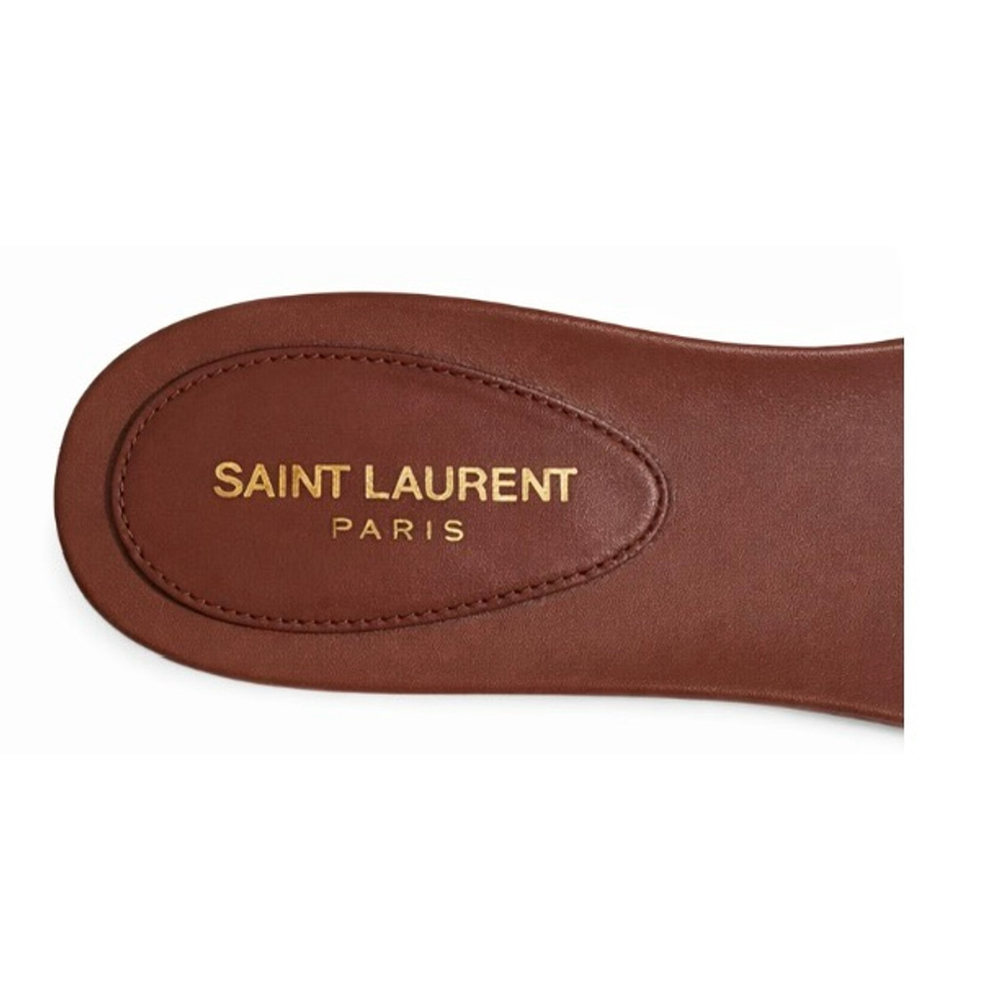 New YSL/ Saint Laurent Brown Gold Tribute Flat Sandals Size 7.5/37.5 - Picture 2 of 3